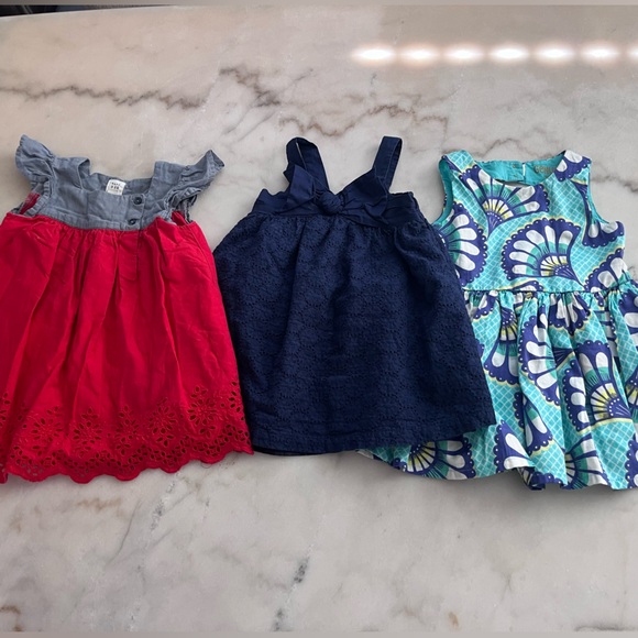 Gap Baby Oshkosh Girl 18/24 months Eyelet Dress Bundle of 3 Red Blue - Picture 3 of 12